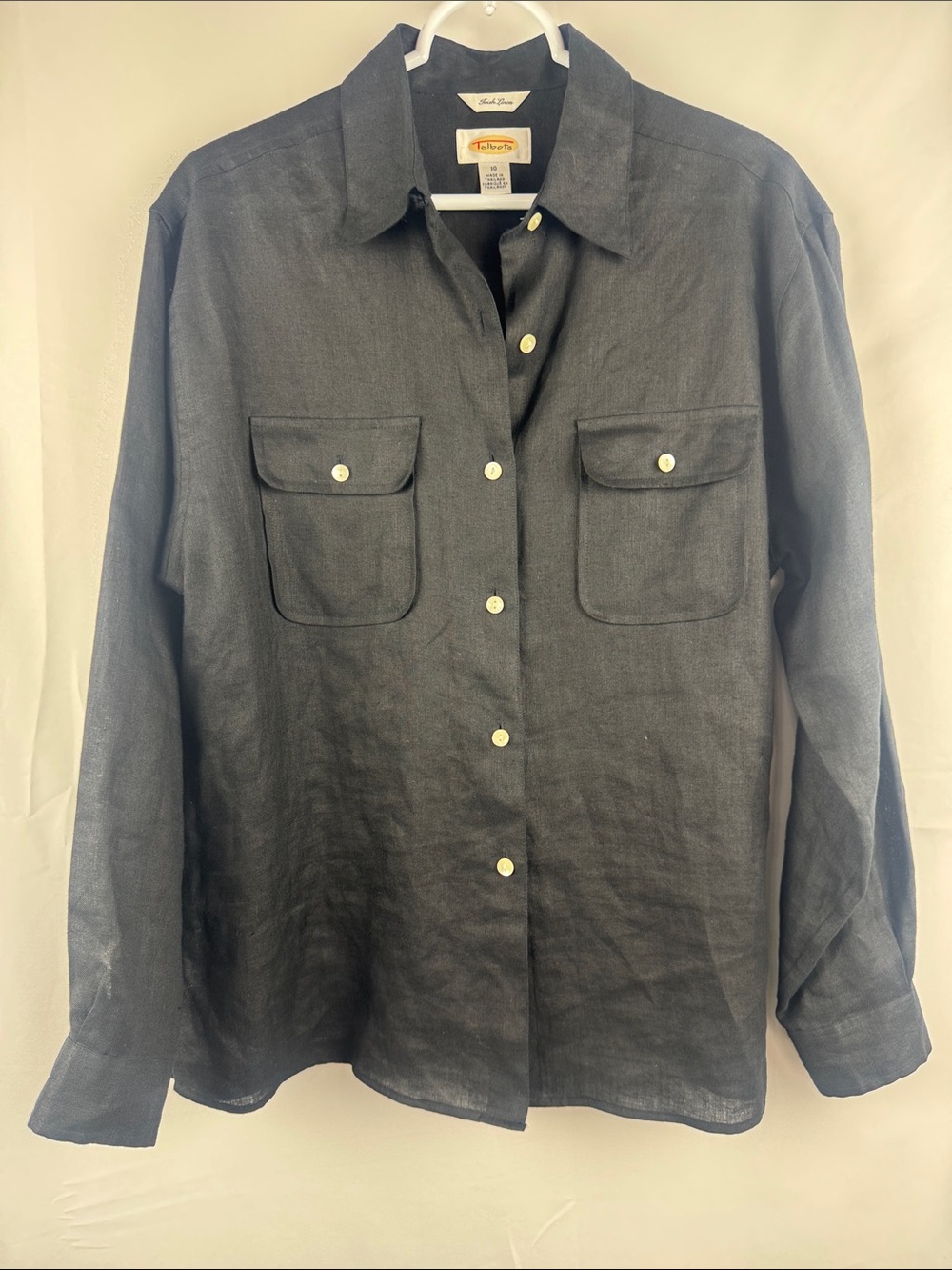 Vintage Talbots Button-Front Black Irish Linen Shacket Shirt 10